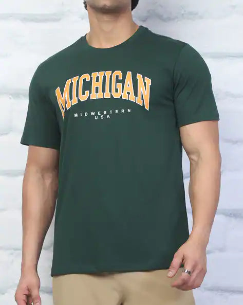 Short Sleeve Typographic Chest Print Crew Tshirt