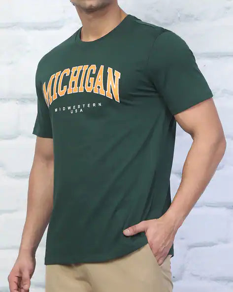 Short Sleeve Typographic Chest Print Crew Tshirt