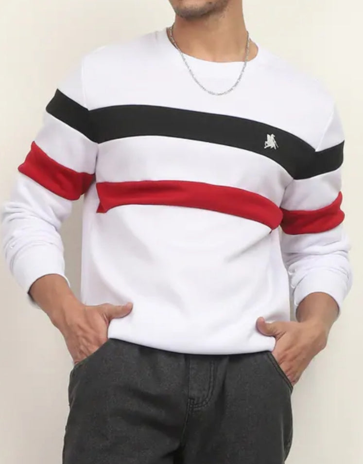Full Sleeve Colour-Block Striped Crew Sweatshirt