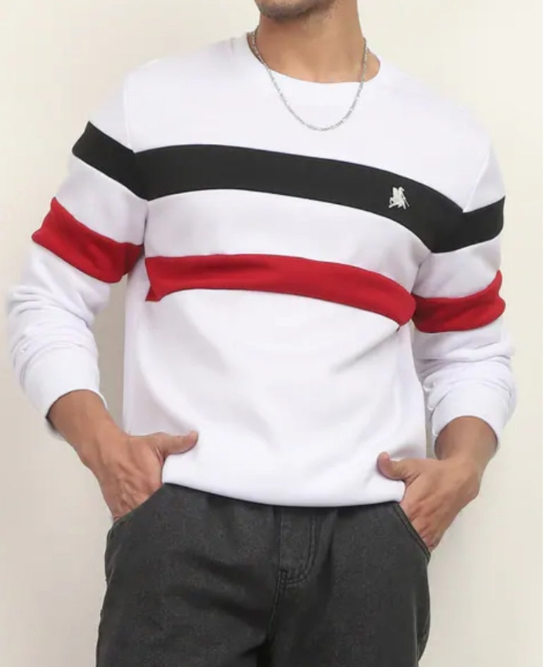 Full Sleeve Colour-Block Striped Crew Sweatshirt