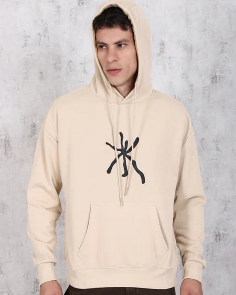 Relaxed Fit Drop Shoulder Graphic Chest Print Hoodie with Pocket