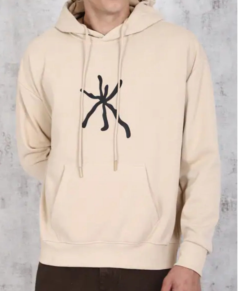 Relaxed Fit Drop Shoulder Graphic Chest Print Hoodie with Pocket