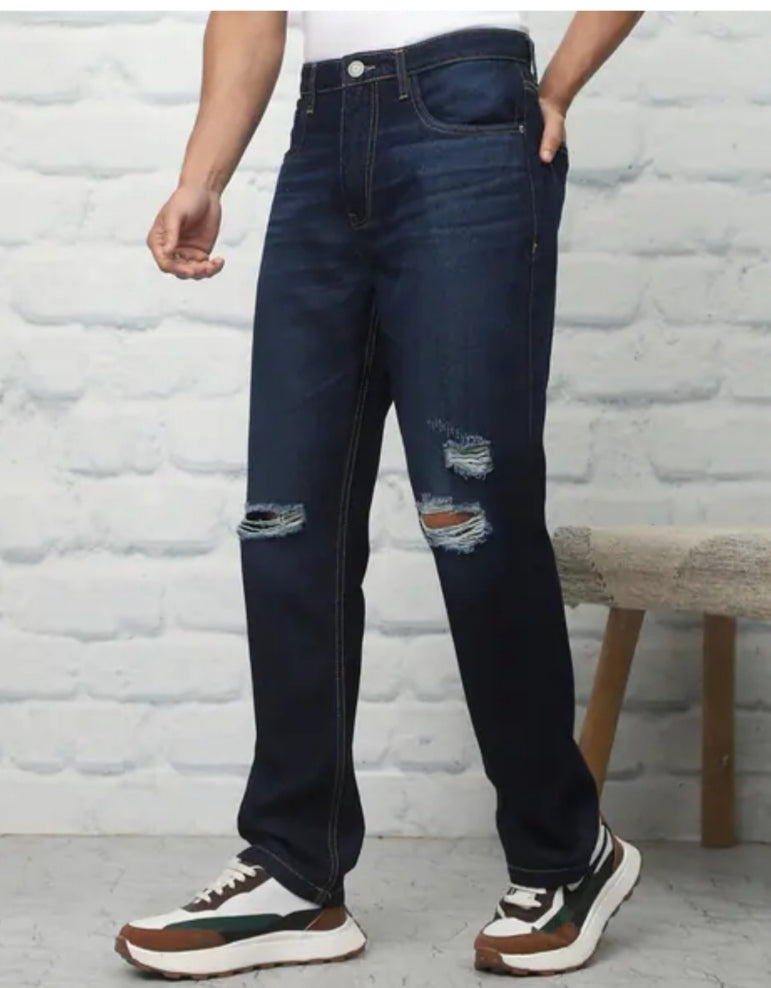 Full Length Fly With Button Closure Knee Slit Jeans