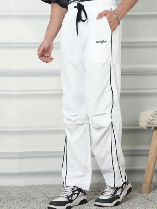 Full Length Contrast Piping Pleated Track Pants
