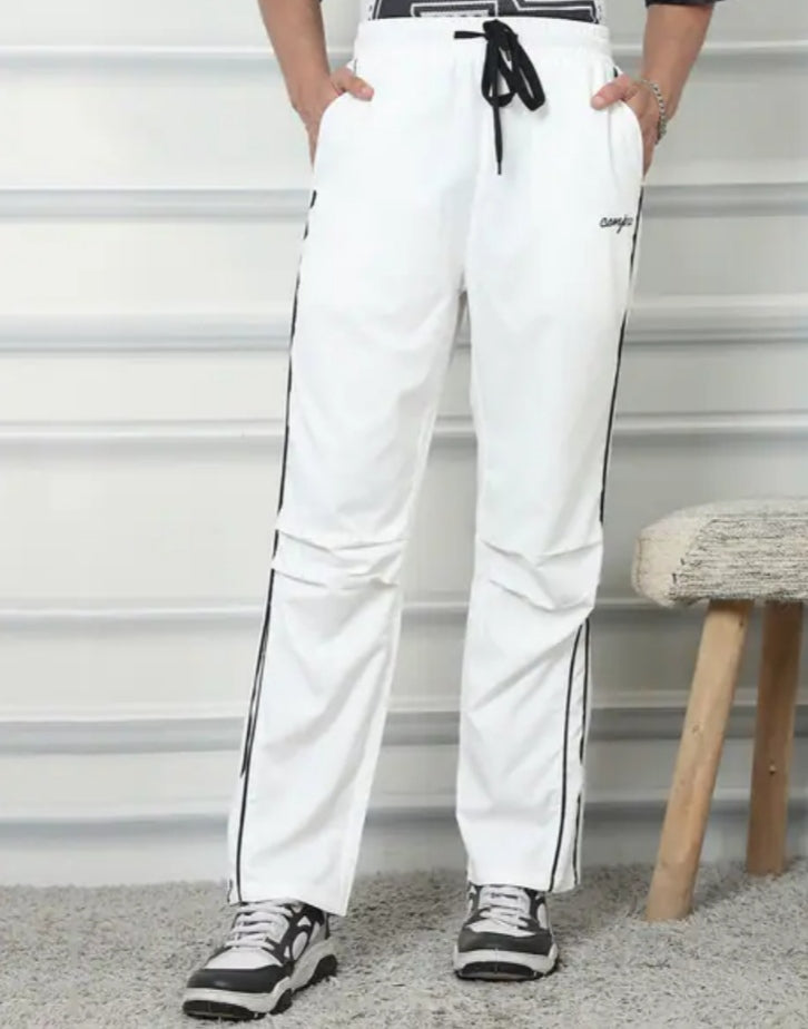 Full Length Contrast Piping Pleated Track Pants