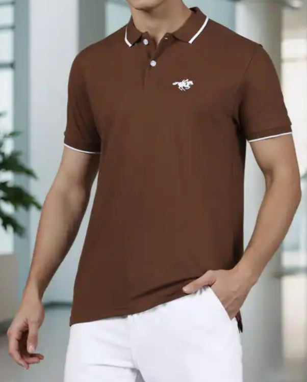 Short Sleeves Contrast Binding Polo Tshirt