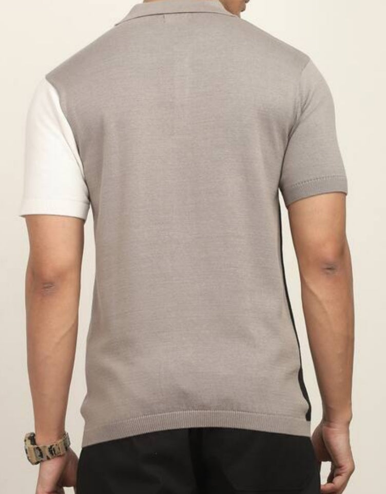 Short Sleeve Buttoned Colour-Block Polo Tshirt