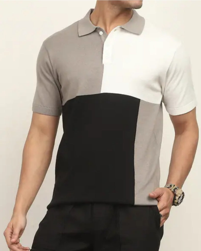 Short Sleeve Buttoned Colour-Block Polo Tshirt